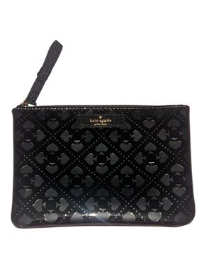 Kate Spade Black Patent Faux Leather Slim Mini Zipper Cosmetic Pouch EUC